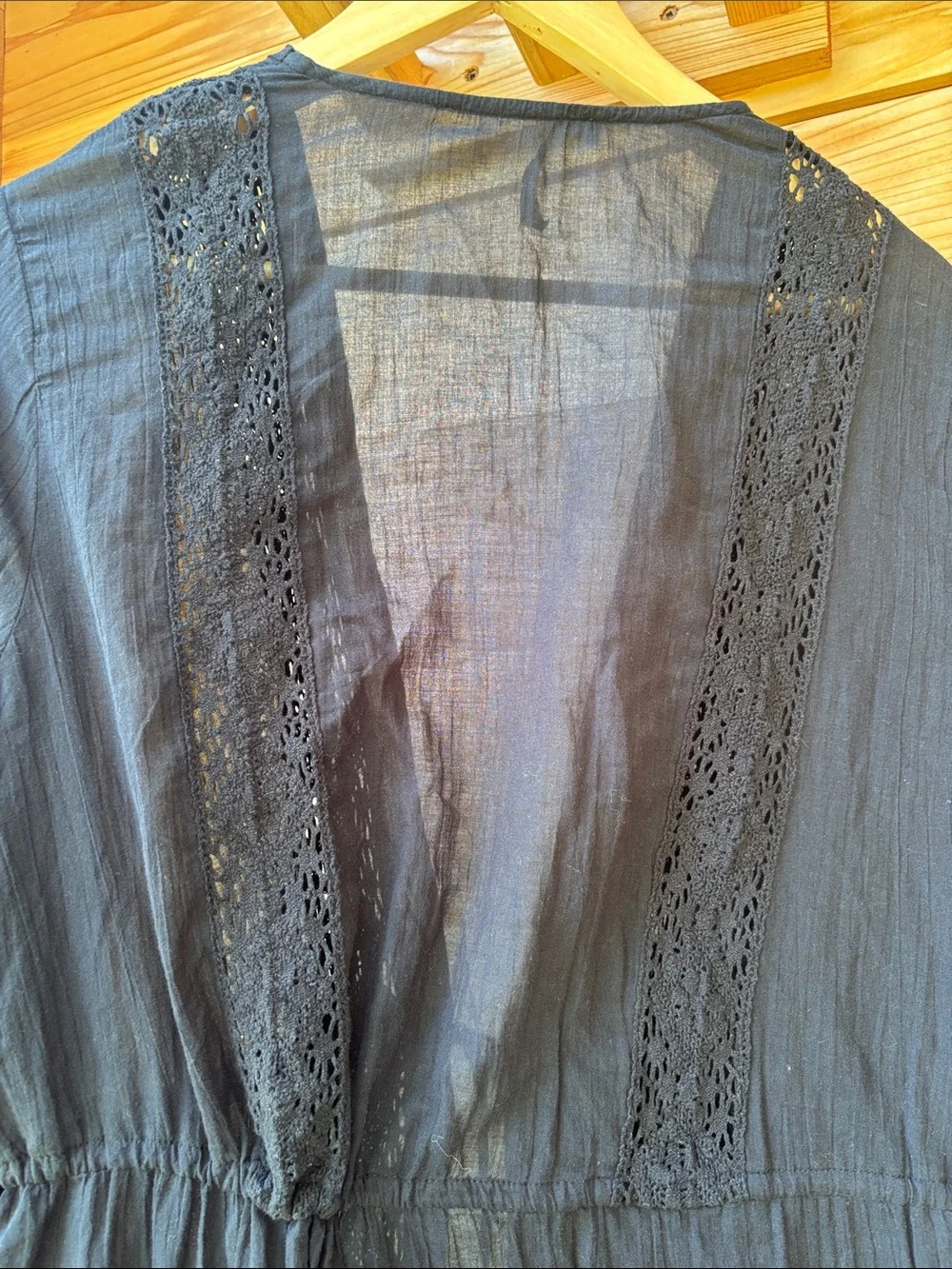 Abercrombie & Fitch Gauze Crochet Trim Kaftan Cover-Up S/M Black Boho Beach